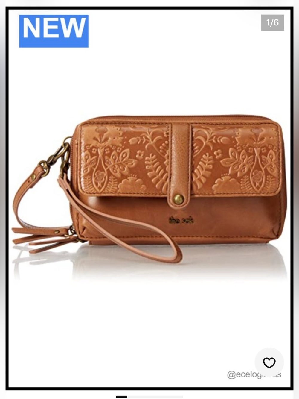 The Sak Sequoia Tan Embossed tooled Leather Crossbody purse phone Bag case
